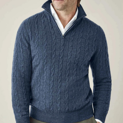 Men's Cable Knit Quarter Zip Sweater - Classic Long Sleeve
