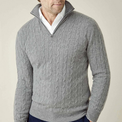 Men's Cable Knit Quarter Zip Sweater - Classic Long Sleeve