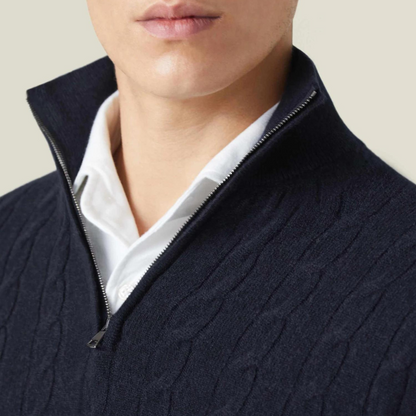 Men's Cable Knit Quarter Zip Sweater - Classic Long Sleeve