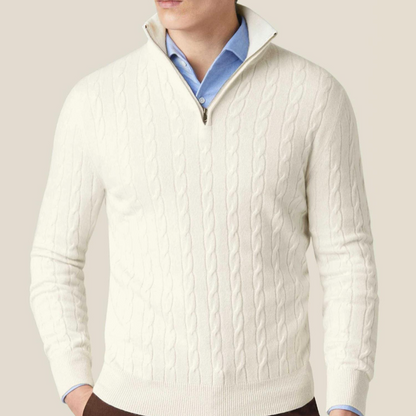 Men's Cable Knit Quarter Zip Sweater - Classic Long Sleeve