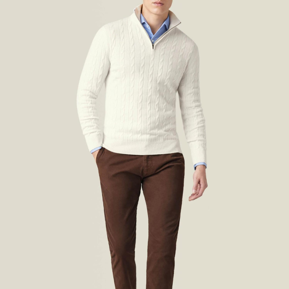 Men's Cable Knit Quarter Zip Sweater - Classic Long Sleeve