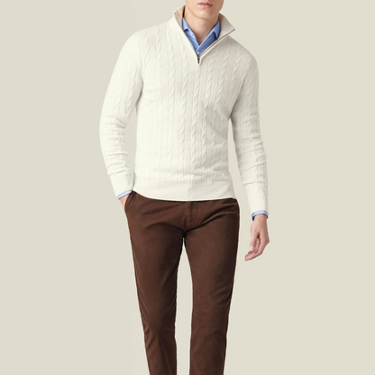 Men's Cable Knit Quarter Zip Sweater - Classic Long Sleeve