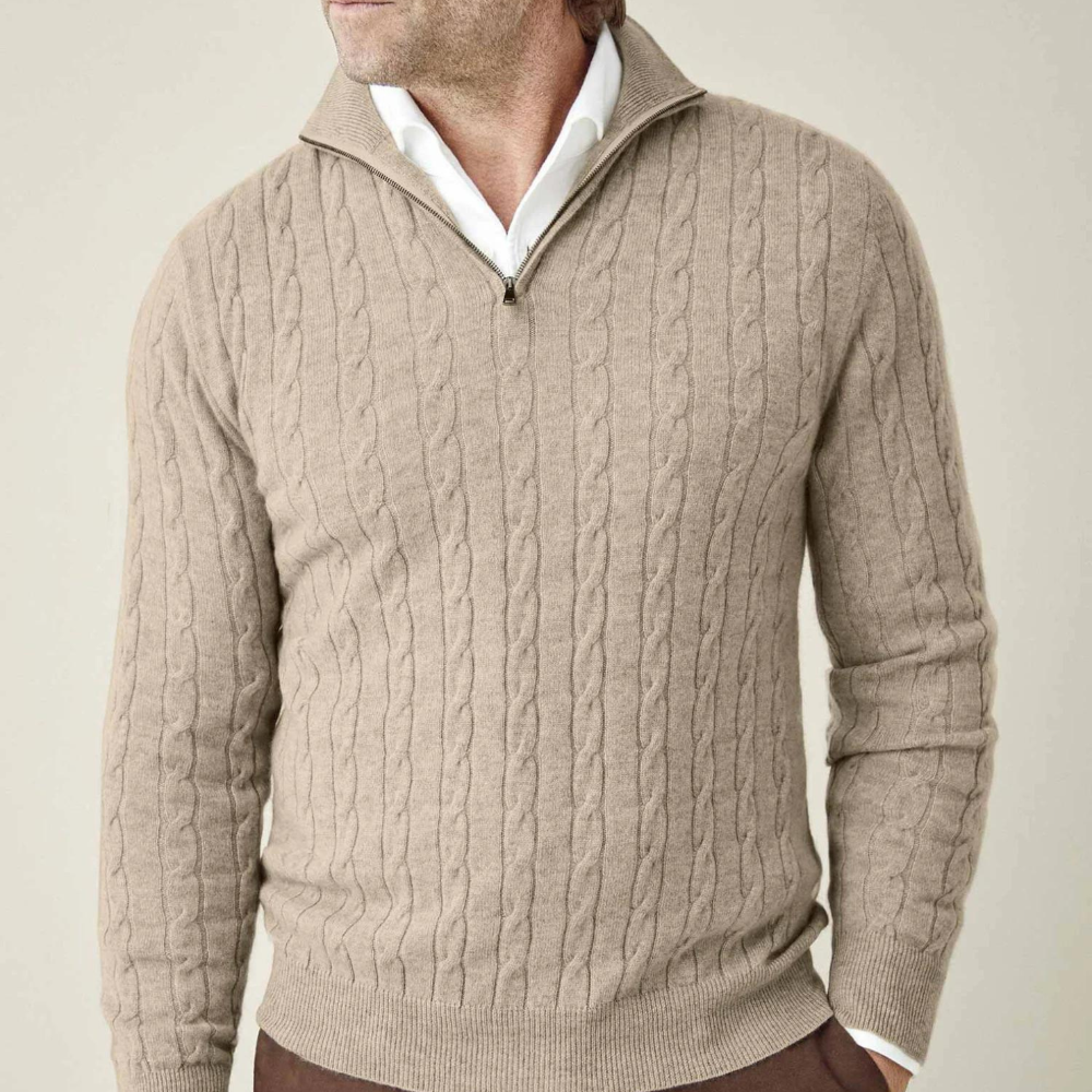 Men's Cable Knit Quarter Zip Sweater - Classic Long Sleeve