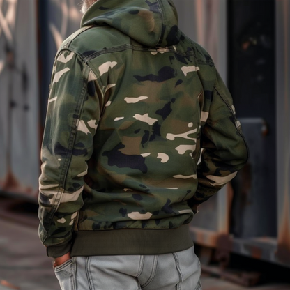 Men's Camouflage Hooded Military Jacket - Zip Front Style