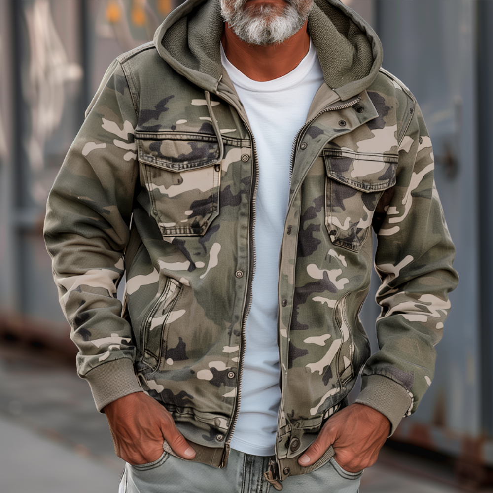 Men's Camouflage Hooded Military Jacket - Zip Front Style