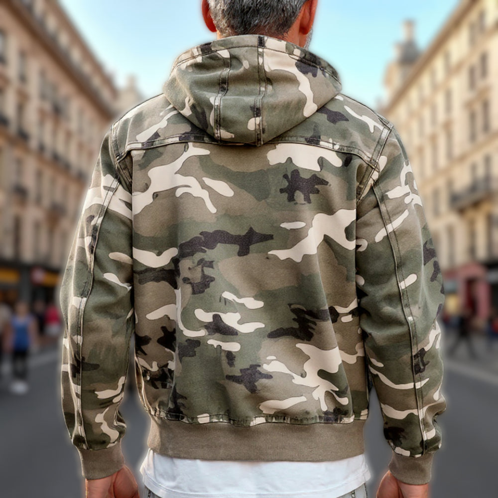 Men's Camouflage Hooded Military Jacket - Zip Front Style