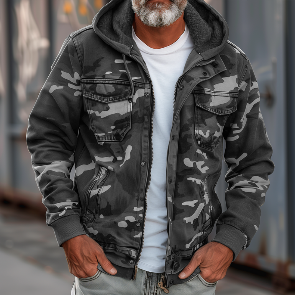 Men's Camouflage Hooded Military Jacket - Zip Front Style