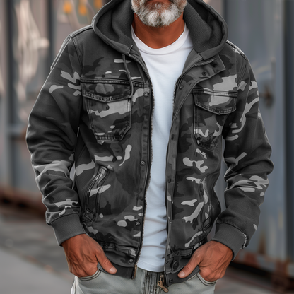 Men's Camouflage Hooded Military Jacket - Zip Front Style