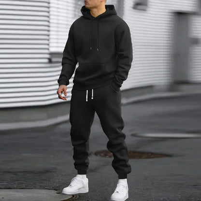 Men's Casual Fleece Tracksuit Set - Hooded Long Sleeve