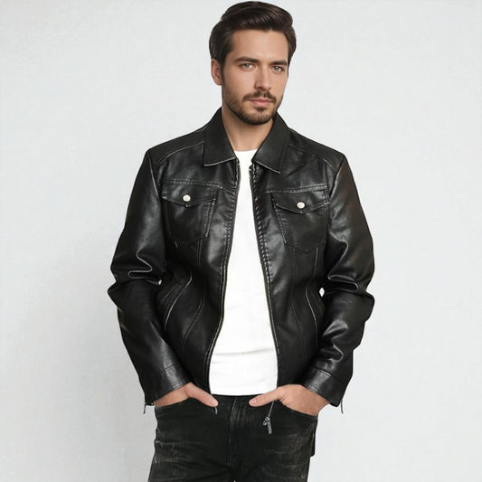 Men's Classic Leather Black Jackets - Zip Front Style