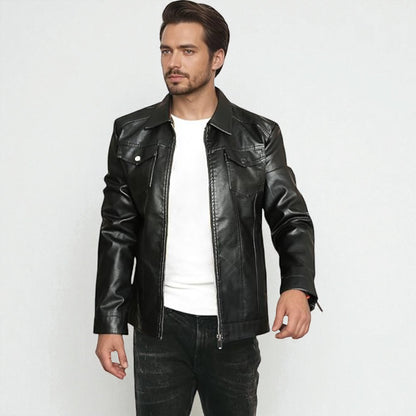Men's Classic Leather Black Jackets - Zip Front Style