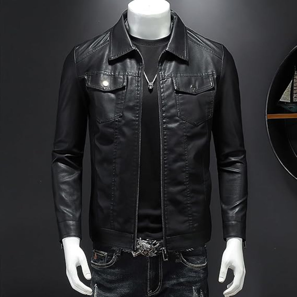 Men's Classic Leather Black Jackets - Zip Front Style
