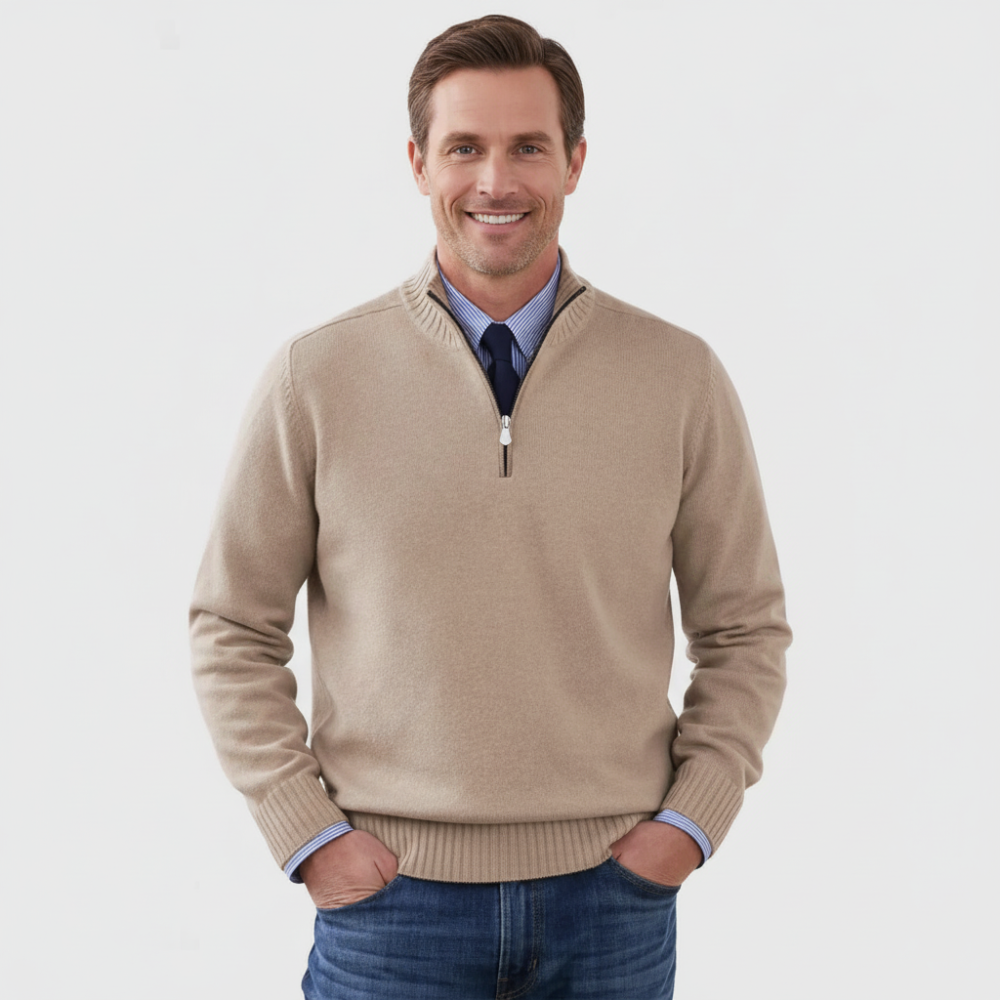 Men's Classic Quarter Zip Sweater - Long Sleeve Pullover