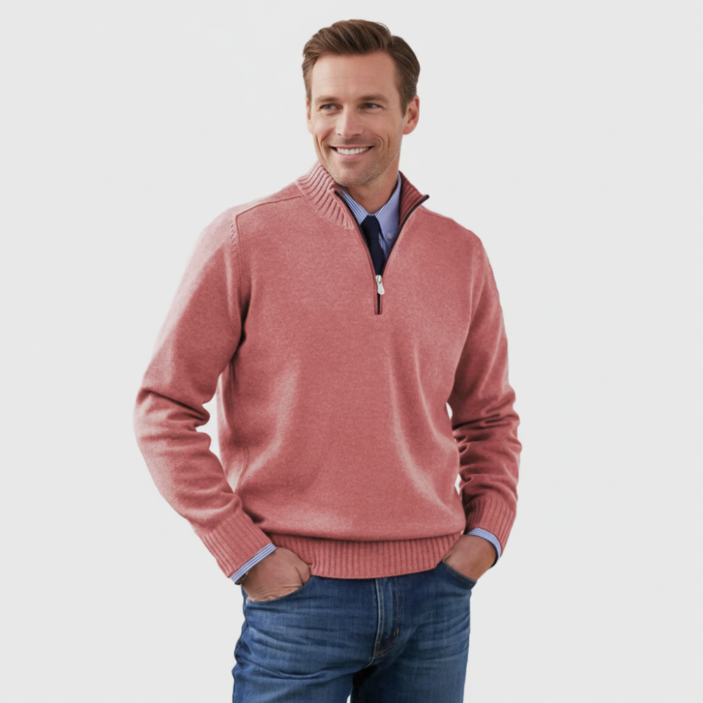 Men's Classic Quarter Zip Sweater - Long Sleeve Pullover