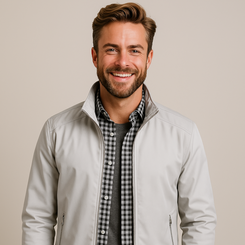 Men's Classic Zip Bomber Jacket - Casual Outerwear Style