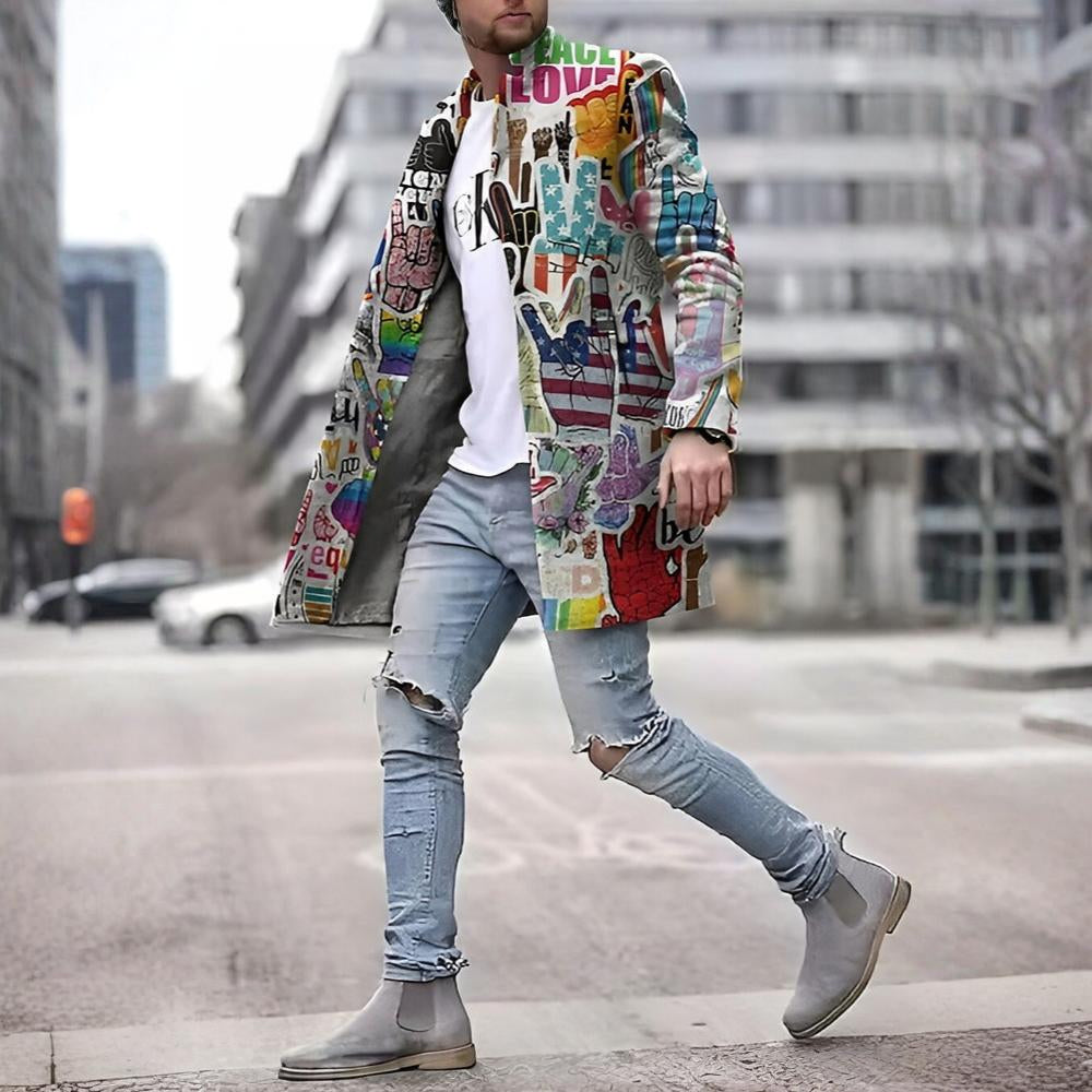 Men's Coat Long Graphic Stylish Fashionable Outerwear 1