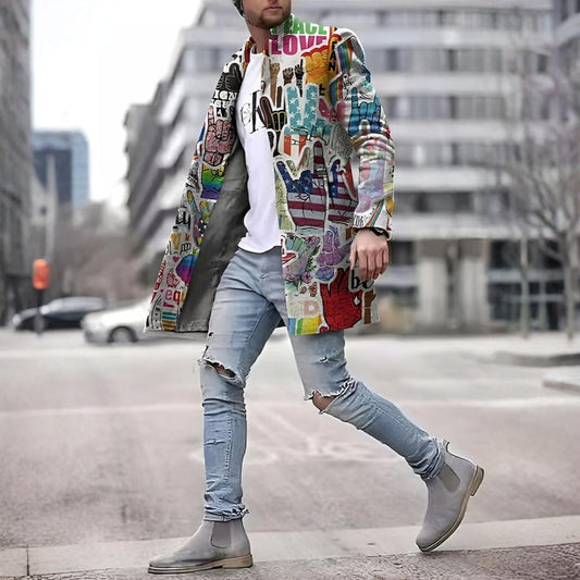 Men's Coat Long Graphic Stylish Fashionable Outerwear 1