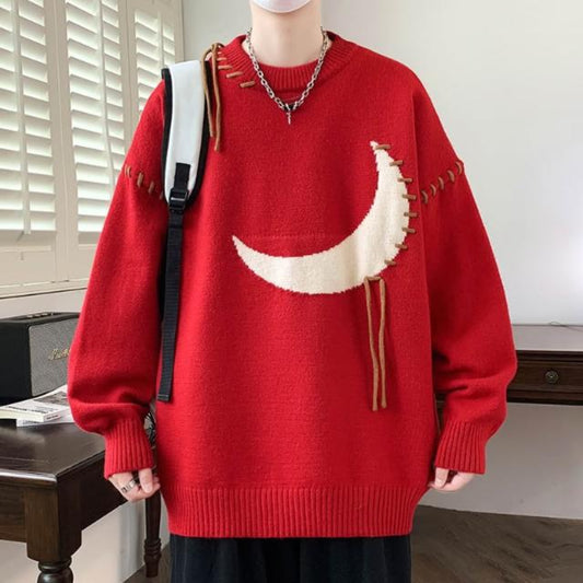 Men's Cozy Knitted Cotton Blend Sweater Half-Moon Design 1