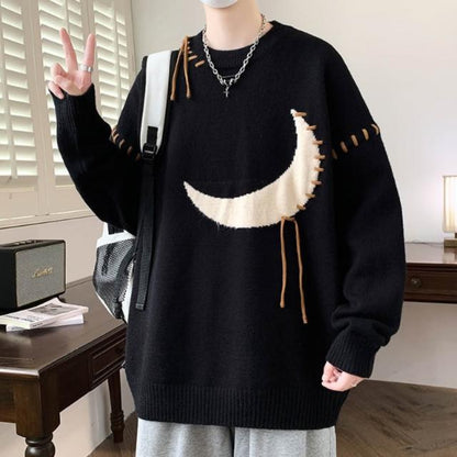 Men's Cozy Knitted Cotton Blend Sweater Half-Moon Design 3