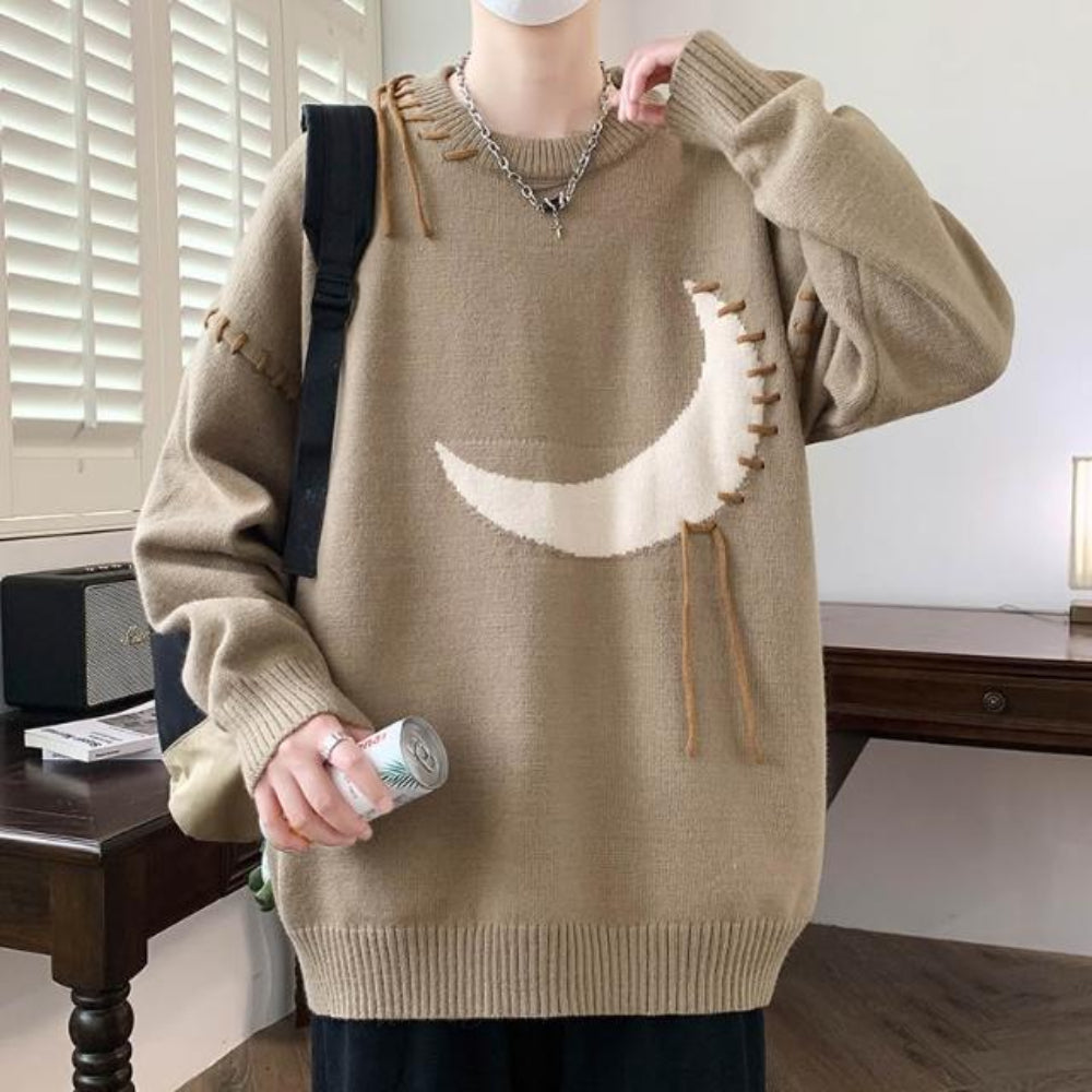 Men's Cozy Knitted Cotton Blend Sweater Half-Moon Design 5