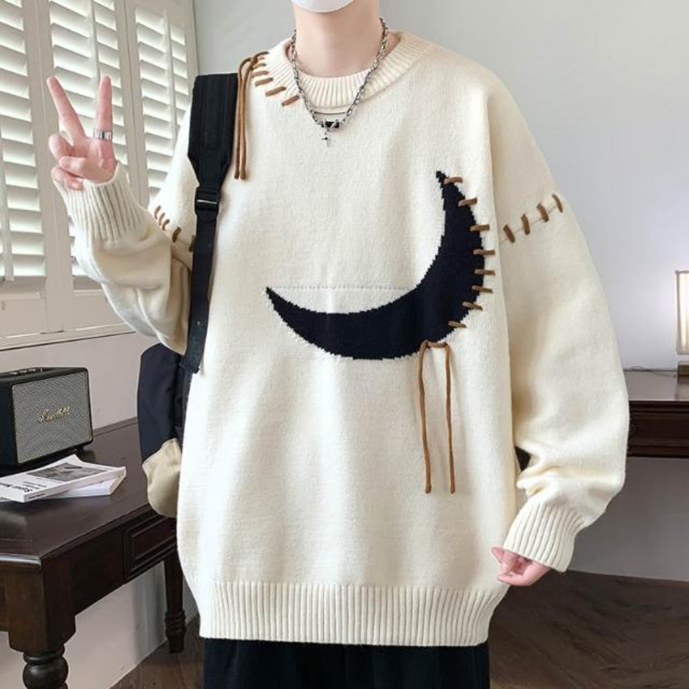 Men's Cozy Knitted Cotton Blend Sweater Half-Moon Design 7