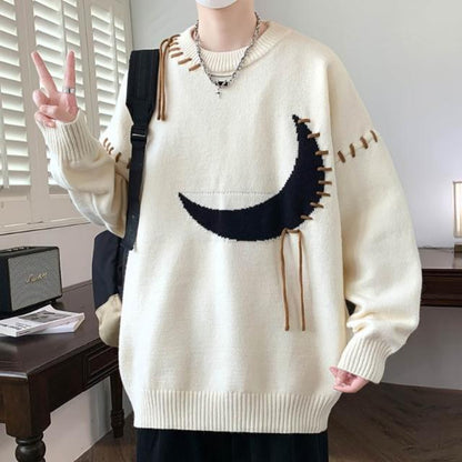 Men's Cozy Knitted Cotton Blend Sweater Half-Moon Design 7