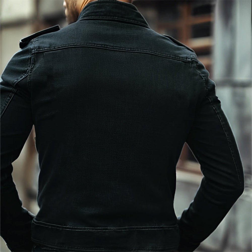 Men's Denim Jacket Casual Stand Collar Vintage Outerwear 2