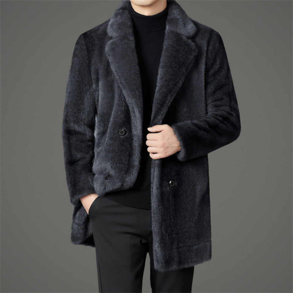 Men's Faux Fur Reversible Winter Coat Elegant Cozy Design 1