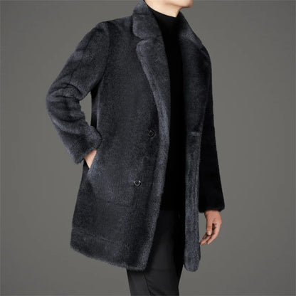 Men's Faux Fur Reversible Winter Coat Elegant Cozy Design 3