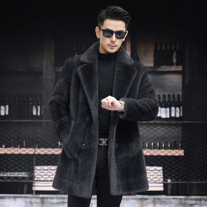 Men's Faux Fur Reversible Winter Coat Elegant Cozy Design 4