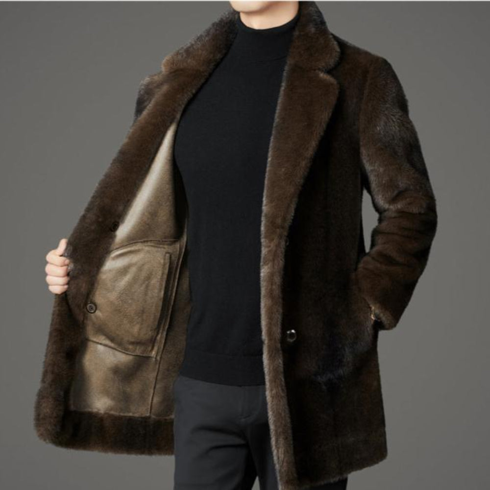 Men's Faux Fur Reversible Winter Coat Elegant Cozy Design 8
