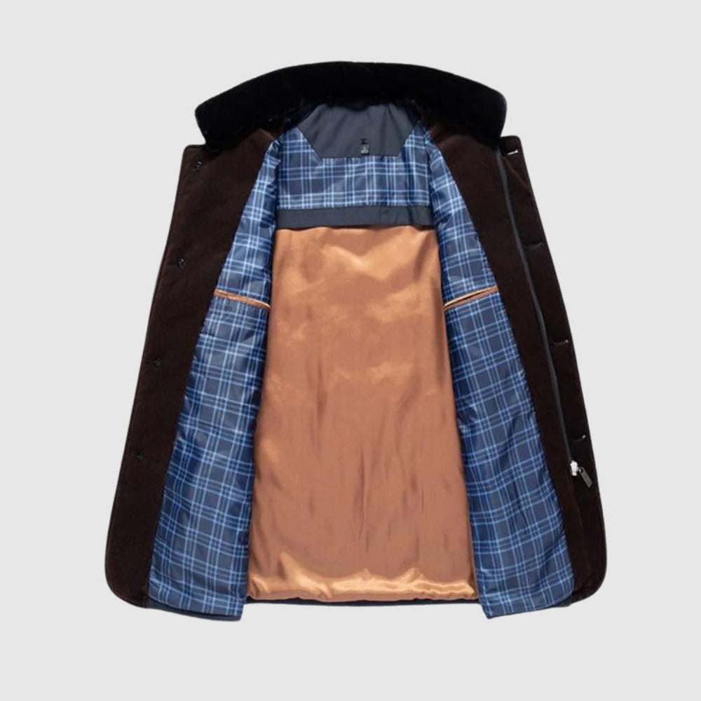 Men's Fur-Lined Bomber Jacket Zipper Button Closure 7