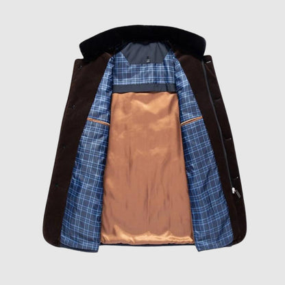 Men's Fur-Lined Bomber Jacket Zipper Button Closure 7