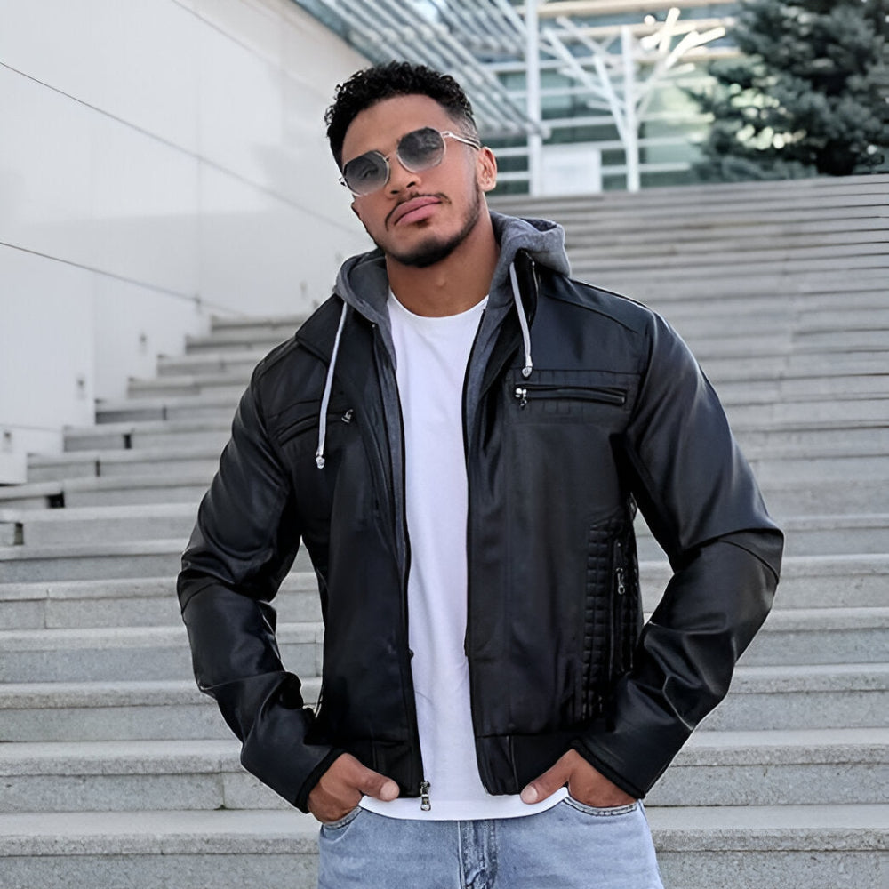 Men's Genuine Fitted Leather Jacket - Slim Zippered