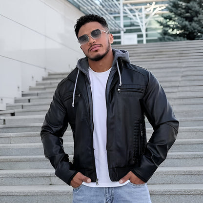 Men's Genuine Fitted Leather Jacket - Slim Zippered