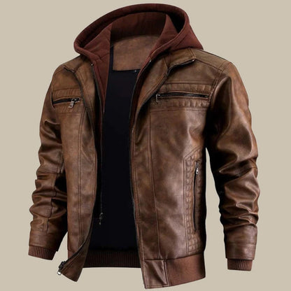 Men's Genuine Fitted Leather Jacket - Slim Zippered