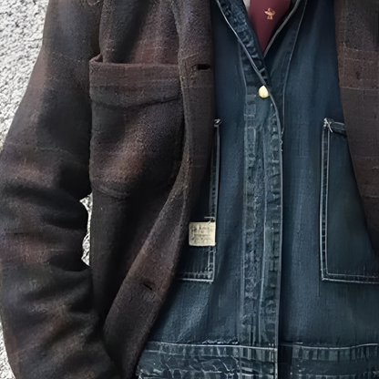 Men's Jacket Checkered Loose Fit Retro Cotton Blend