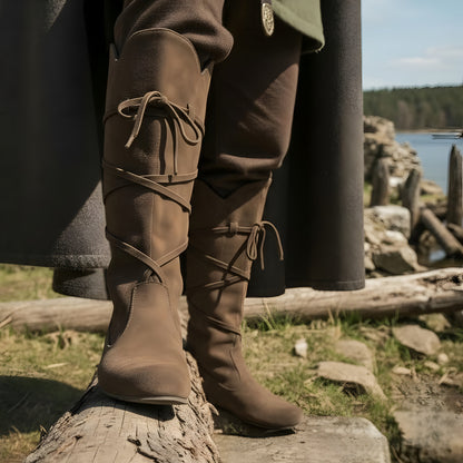 Men's Knee-high Boots Medieval Leather Lace-up Viking Style 4