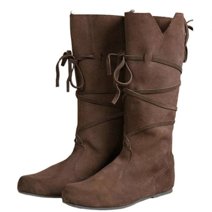 Men's Knee-high Boots Medieval Leather Lace-up Viking Style 9