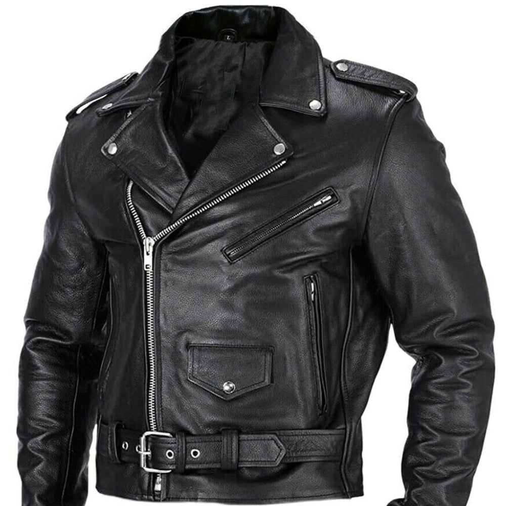 Men's Leather Motorcycle Jacket Slim Fit Windproof Stand-Up Collar 4