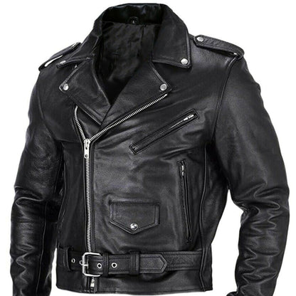 Men's Leather Motorcycle Jacket Slim Fit Windproof Stand-Up Collar 4