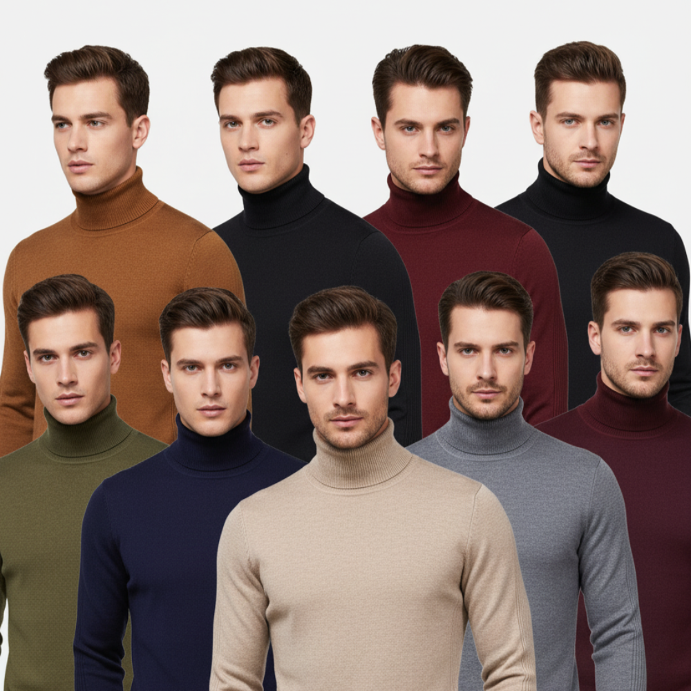 Men's Long Sleeve Turtleneck Sweater - High Neck Pullover