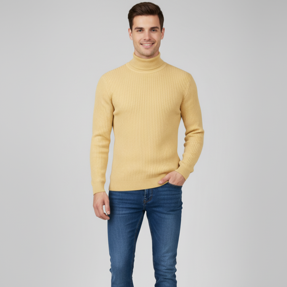 Men's Long Sleeve Turtleneck Sweater - High Neck Pullover