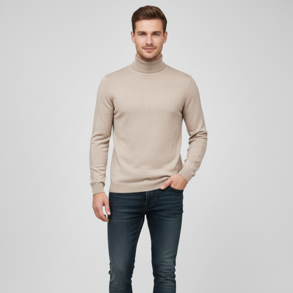 Men's Long Sleeve Turtleneck Sweater - High Neck Pullover