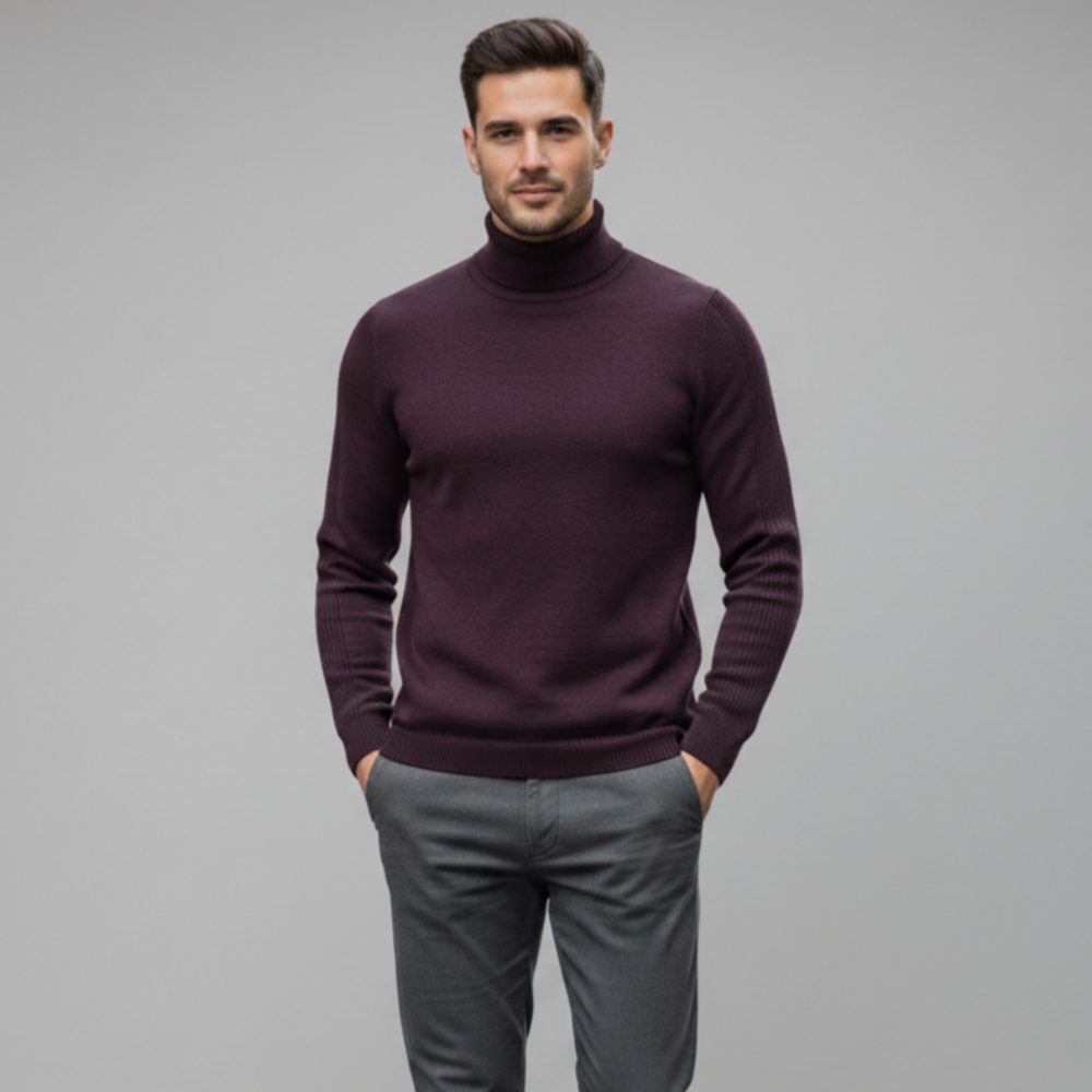 Men's Long Sleeve Turtleneck Sweater - High Neck Pullover