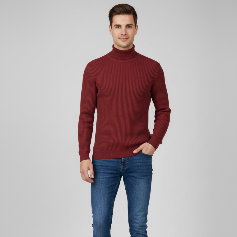 Men's Long Sleeve Turtleneck Sweater - High Neck Pullover