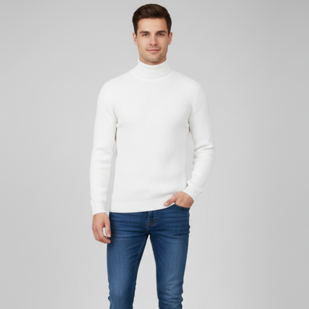 Men's Long Sleeve Turtleneck Sweater - High Neck Pullover