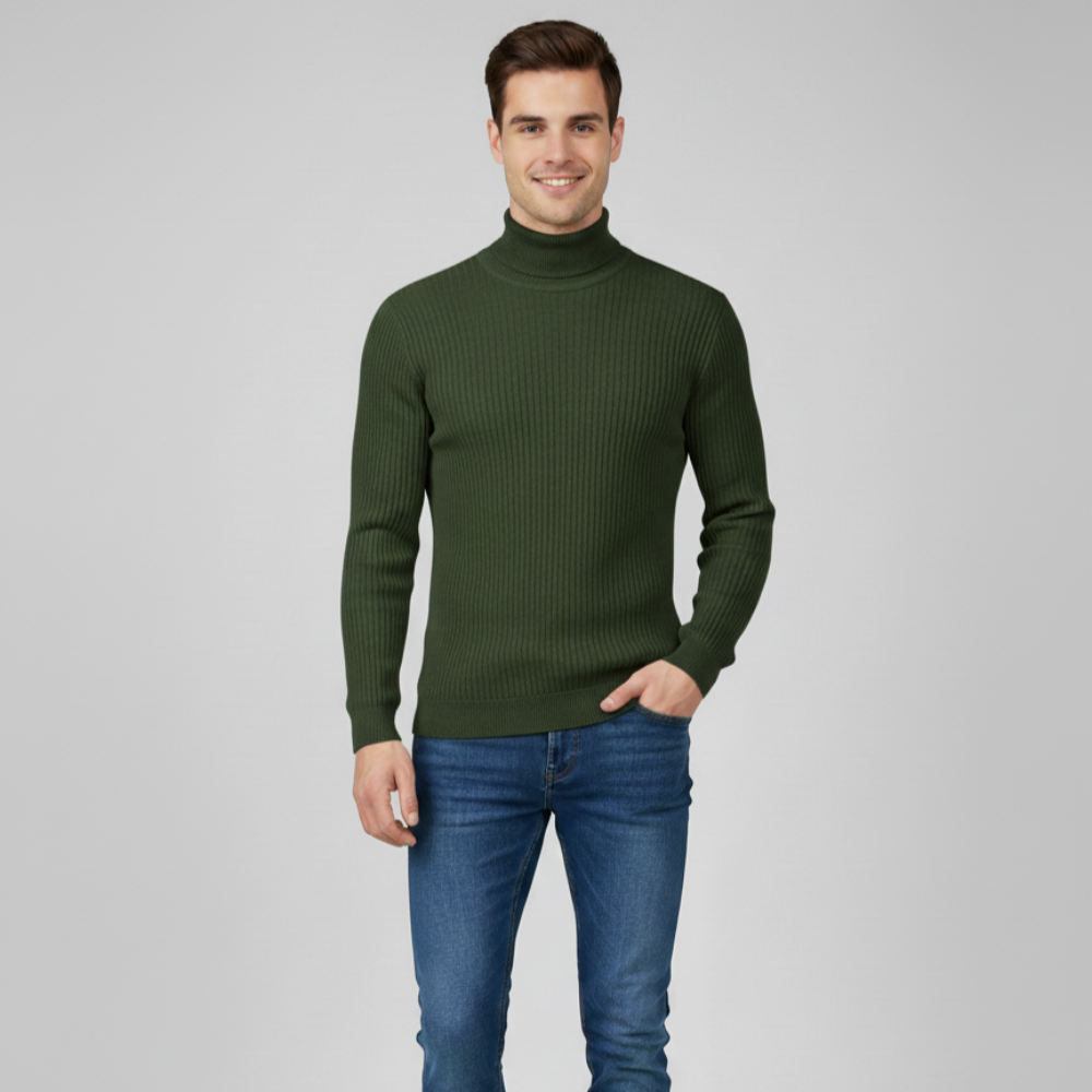 Men's Long Sleeve Turtleneck Sweater - High Neck Pullover