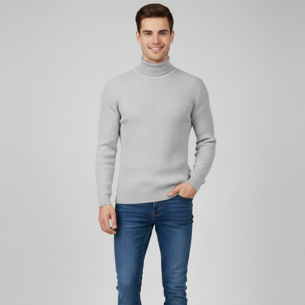 Men's Long Sleeve Turtleneck Sweater - High Neck Pullover