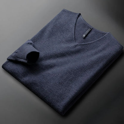 Men's Merino Wool Cashmere V-Neck Sweater Classic Style 12